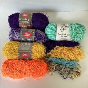 Red Heart  Scrubby Yarn Bundle Purple, White, Orange, Yellow, Green